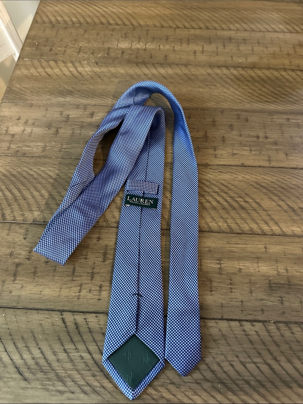 Lauren Ralph Lauren Blue & White Micro-Check Silk Tie